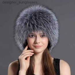 Berets real fox fur hat c winter warm women's hats gift beret The original Colour beanie hats for womenL231103