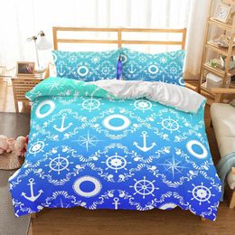 Bedding Sets Mediterranean Dark Blue King Size Duvet Cover Pillow Case Ship's Anchor Bed Double Quilt Set 228x228