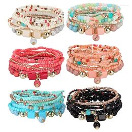 Strand 8pcs/set Fashion Multilayer Crystal Stone Beads Tassel Charms Bracelets Bangles Boho Handmade Bracelet For Women Gift