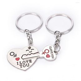 Keychains 1 Pair Letter I LOVE YOU Couple Key Chain Man And Woman Heart Ring Lovers Valentine's Day Gift