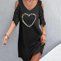 Casual Dresses Summer Spring For Women Strappy Cold Shoulder Shirt Dress Trendy Hollow Loose Short Sleeve