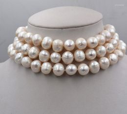 Pendant Necklaces 3 ROWS 9-10MM GENUINE WHITE AKOYA PEARL NECKLACE 17-19inch