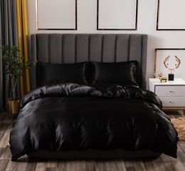 Luxury Bedding Set King Size Black Satin Silk Comforter Bed Home Textile Queen Size Duvet Cover CY2005194709304