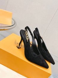 2023 fashion Dress Shoes Buckle Shoes High Heels Pumps Ladies Wedding Shoes Black Heels Shoe Metal V Tacones Pointed Toe Stilettos Sexy -066