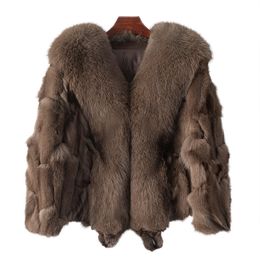 Fox fur coat warm fur jacket autumn winter clothes women outerwear overcoat
