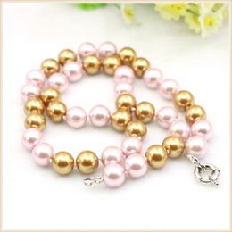 Chains 10mm Round Double Brown Pink Glass Pearl Shell Necklace Girl Knotted Between Every Beads Neckwear Fashion Jewellery Making Design