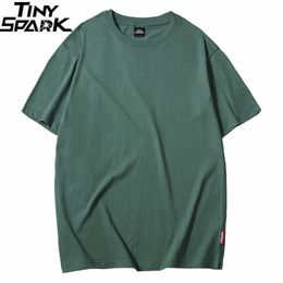Men's T-Shirts Harajuku Plain T Shirt Summer Hip Hop Tshirt 100 Cotton Men Green T-Shirts Streetwear Casual Basic Tops Tees Short Sleeve 230403
