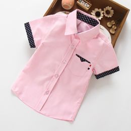 Kids Shirts IENENS Kids Boy Shirts Clothes Solid Color 3-11Y Baby Shorts Sleeve Shirt Summer Tops Tees Shirts Children Cotton Blouse 230403