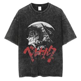 Men s T Shirts Anime Berserk Printed Tshirt Black 100 Cotton Tshirts Guts Washed Retro T Shirt Y2k Short Sleeved Shirts Summer Streetwear Tops 230403