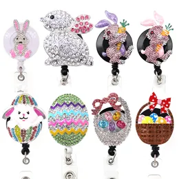 10 Pcs/Lot Custom Key Rings Easter Rabbits Eggs Baskets Sparkles Holidey Badge Holder For Nurse Doctor Accessories