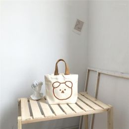 Storage Bags Cute Bear Handbag Fabric Canvas Eco Foldable Women's Lunch Box Bag Portable Handbags Travel Picnic Pouch