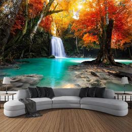 Tapestries Jungle Waterfall Tapestry Forest Landscape Wall Hanging Home Decoration Bohemian Hippie Picnic Mattress Sheet