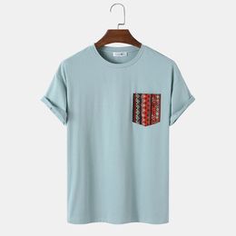 Men's T-Shirts Charmkpr Tops Men's Solid Short Sleeve T-Shirt Casual Street Men's Ethnic Print Pocket Camiseta S-2XL 230403