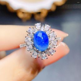 Cluster Rings Sparkling Natural 6 8mm Blue Oval Opal Fashion 925 Sterling Silver Jewelry Engagement Wedding Luxury Ladies