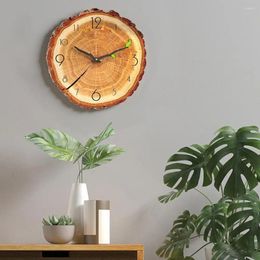 Wall Clocks Ring Design Clock Wood Grain Unique Tree Stump Silent Quartz Movement For Home Or Office Decor Branch-shaped