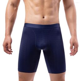 Underpants Men Ice Silk Boxers Seamless Thin Mesh Underwear Long Leg Swim Shorts Trunks Breathable Elasticity Briefs Summer