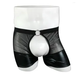 Underpants Men'S Underwear Faux Leather Front And Back Open Crotch Boxer Shorts For Easy Wearing Soft Comfortable Flat Corner Pants