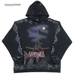 Hoodies Mens Sweaters Fashion Designer Balencigaas Paris Brand Hoodie Home 2023 New Tower Graffiti Hand-painted Gradual Out Washed Old Hooded GDY9