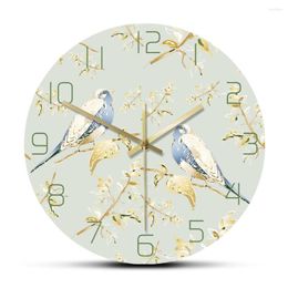 Wall Clocks Lovely Sparrow Branches Animals Design Printed Acrylic Clock Natural Biology View Rounded Watch Decor Hanging