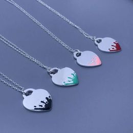 tiffantyism classic necklace jewellery tseries enamel heart print character plating 18k gold blue red heart pendant collar chain with box