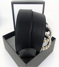 Fashion Womens Men Designers Belts Leather Black Bronze Buckle Classic Casual Pearl Belt Width 38cm With Box9551663