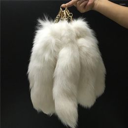 Keychains Magicfur - 1PCS 40 White Tail Real Fur Key Ring Bag Keychain Charm Soft Fluffy Keyring Pendan Accessories