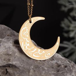 Pendant Necklaces Classic Islamic Religious Symbols Crescent Engraved Scriptures Stainless Steel Necklace For Men And Women Fine Jewellery