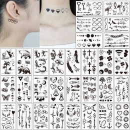 Temporary Tattoos 30 Sheets Waterproof Black Tiny Tattoo Feather Women Body Hand Art Drawing Temporary Tattoo Stickers Men Finger Words Tatto Face Z0403