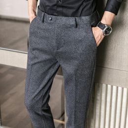 Men's Pants Woolen Office Suit Men Slim British Style Wool Business Formal Dress Trousers For Male Korea Clothing 2023