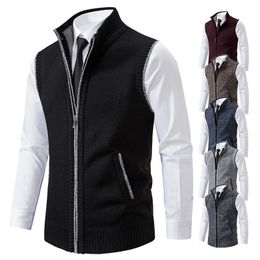 Men's Vests Vest Men's Knitted Sleeveless Sweater Wool Velvet Zipper Cardigan Turn-down Pullovers Turtleneck Sweatercoat Knit Waistcoat 231102