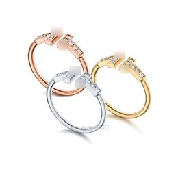 jewelry T rings T Jewelry 925 Silver Gold Material Simple Fashion Enamel Double T-shaped Open Ring