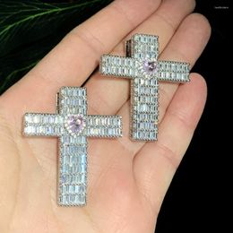Chains Hip Hop Pink Heart Rectangle Cz Paved Cross Pendant Necklace For Men Women Iced Out Bling Rope Link Chain Charm Couple Jewellery