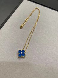 Brand Luxury Limited Edition Clover Designer Pendant Necklaces Womens 18K Gold Blue Stone Diamond Elengant Choker Necklace Jewelry