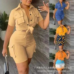 Women's Tracksuits 2023 Sets Fashion Shirt Short Sleeve Shorts Solid Colour Two Piece Dress Set For Women