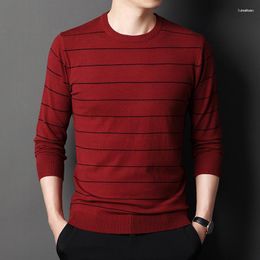 Men's Sweaters 897504629 Men's Spring Autumn Striped Pullovers Men O-Neck Long Sleeved Undershirt Korean Thin Casual Work 2023 Clothing