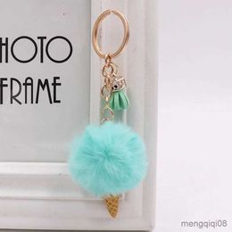 Keychains Lanyards Creative Ice Cream Pendant Keychain Cute Cartoon Keychain Plush Bags Hang Car Key Chain Ring Bags Pendant Jewelry Gifts R231103