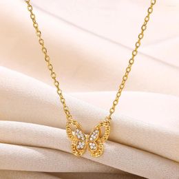 Pendant Necklaces Est Zircon Inlay For Women Gold Colour Butterfly Necklace Simple Elegant Coquette Jewellery Party Friends Gift