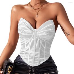 Women's Tanks Women's Satin Corset Crop Tops White Strapless Clothes Y2k Ruched Bust Irregular Hem Solid Colour Boned Bustier Camis