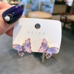 Stud Earrings 2023 Fashion Elegant Crystal Butterfly Simple Cute Korean Female Lady Small Vintage Zircon Stone