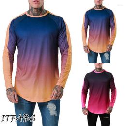 Men's T Shirts Mens Long Sleeve Shirt Muscle Top Gradient Tee Plain Crew Neck Casual UK