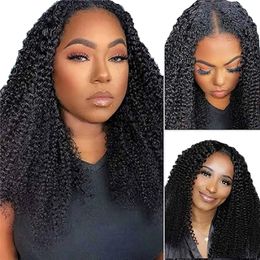 V Part Wigs Brazilian Kinky Curly Human Hair Wigs for Black Women 180% Density Glueless V Shape Wigs No Leave Out No Sew in Upgrade U Part Wigs Full Head Clip