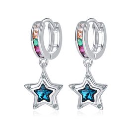Colorful Rhinestones Pentagram Stars Dangle Earrings for Women Trend Sweet Cool Charms Buckle Stud Earrings Korean Fashion Jewelry