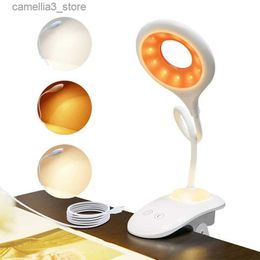 Desk Lamps Led Clip Desk Lamp Amber USB Rechargeable Eye Protection Adjustable Brightness 360 Rotating Student Reading Table Lamp Q231104