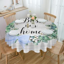 Table Cloth Watercolour Eucalyptus Leaves Wood Grain Round Tablecloth Waterproof Cover For Wedding Party Decoration Dining