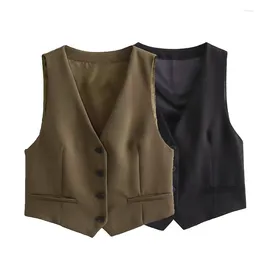 Women's Vests YENKYE High Street Women V Neck Fitted Cropped Sleeveless Vest Elegant Office Waistcoat