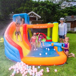 Aufblasbare Wasserrutsche, Hüpfhaus, aufblasbares Springspielzeug für Kinder, Party im Freien, Spielspaß im Garten, Spielhaus, Hüpfburg, Springspray mit Pool-Spritzpistole