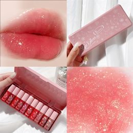 Lip Gloss 10 Pcs Moisturizing Liquid Lipstick Jelly Lasting Cherry Red Pink Sexy Non Sticky Cup Tint Korean Lips Makeup Tool 231102