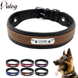 Dog Collars Leashes Leather Personalised For Big Large s Custom Engraved Nameplate Pet ID Tag German Shepherd Pitbull 230403