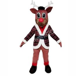 Halloween Red Nose Deer Mascot Costume Cartoon Character Outfits Suit Adults Size Outfit Birthday Christmas Carnival Fancy Dress For Men Women