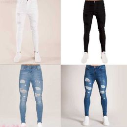 Men's Jeans New Men's Pants 2021 Autumn White Hole Black Slim High Waist Jeans Men's Wear